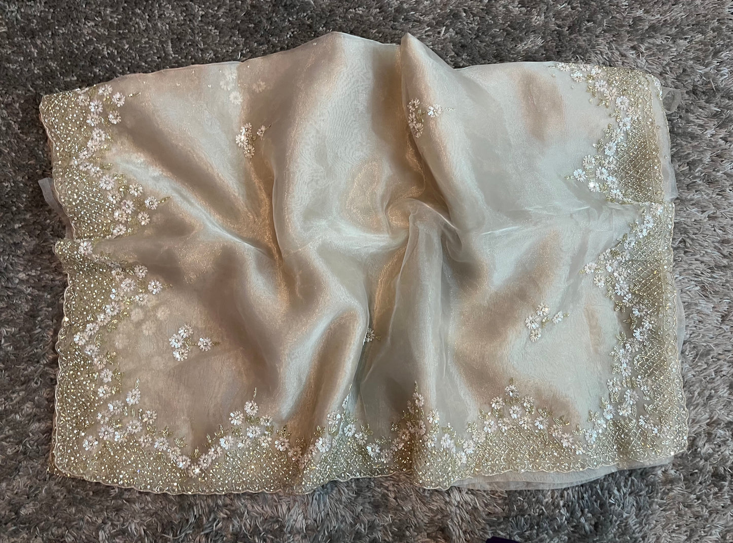 Handworked Tissue organza saree in triangle motif