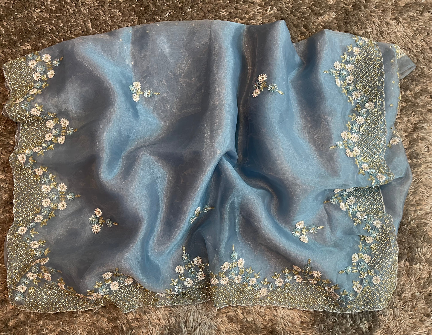 Handworked Tissue organza saree in triangle motif