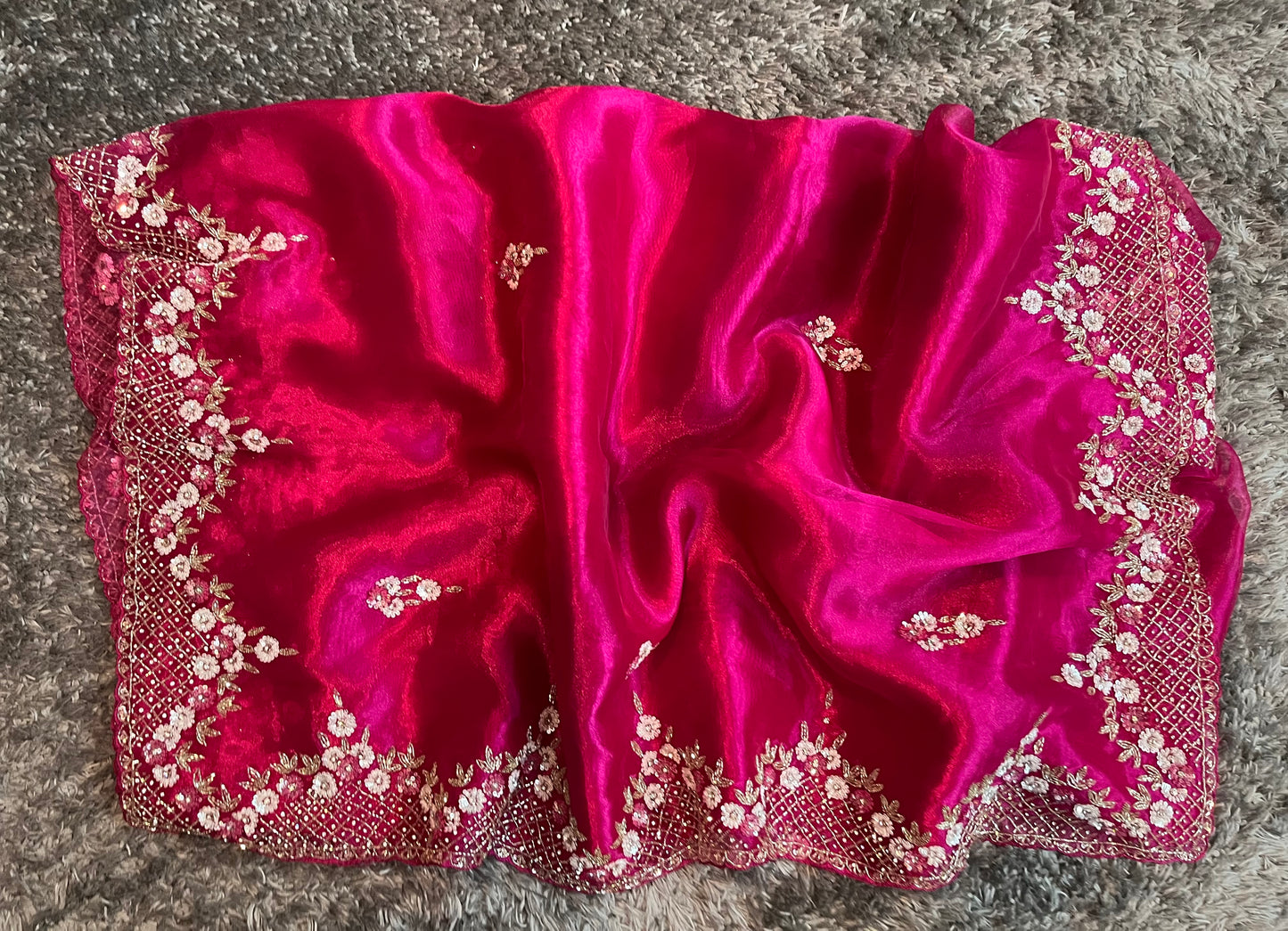 Handworked Tissue organza saree in triangle motif
