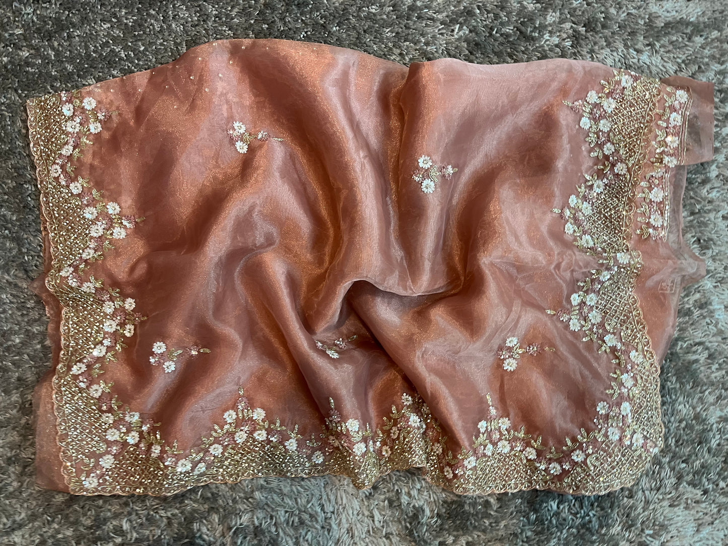 Handworked Tissue organza saree in triangle motif