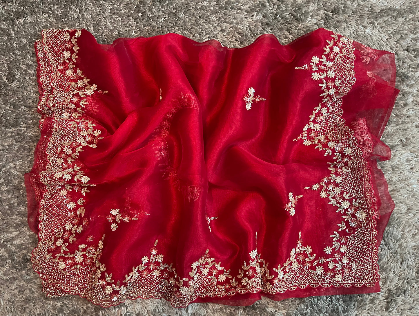 Handworked Tissue organza saree in triangle motif