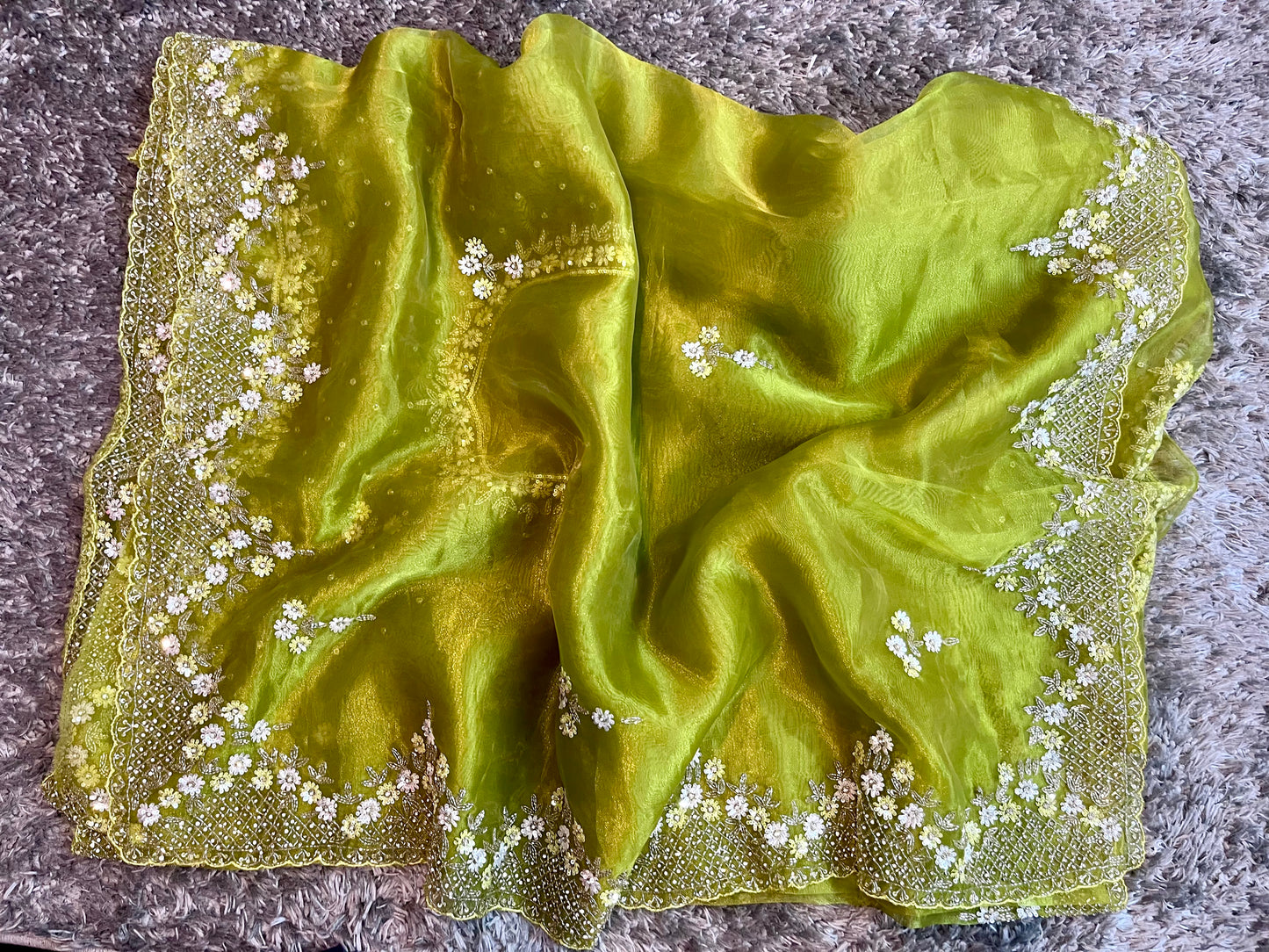 Handworked Tissue organza saree in triangle motif