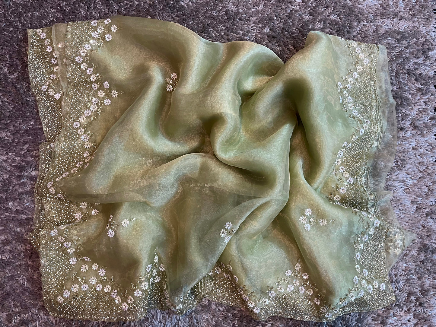 Handworked Tissue organza saree in triangle motif