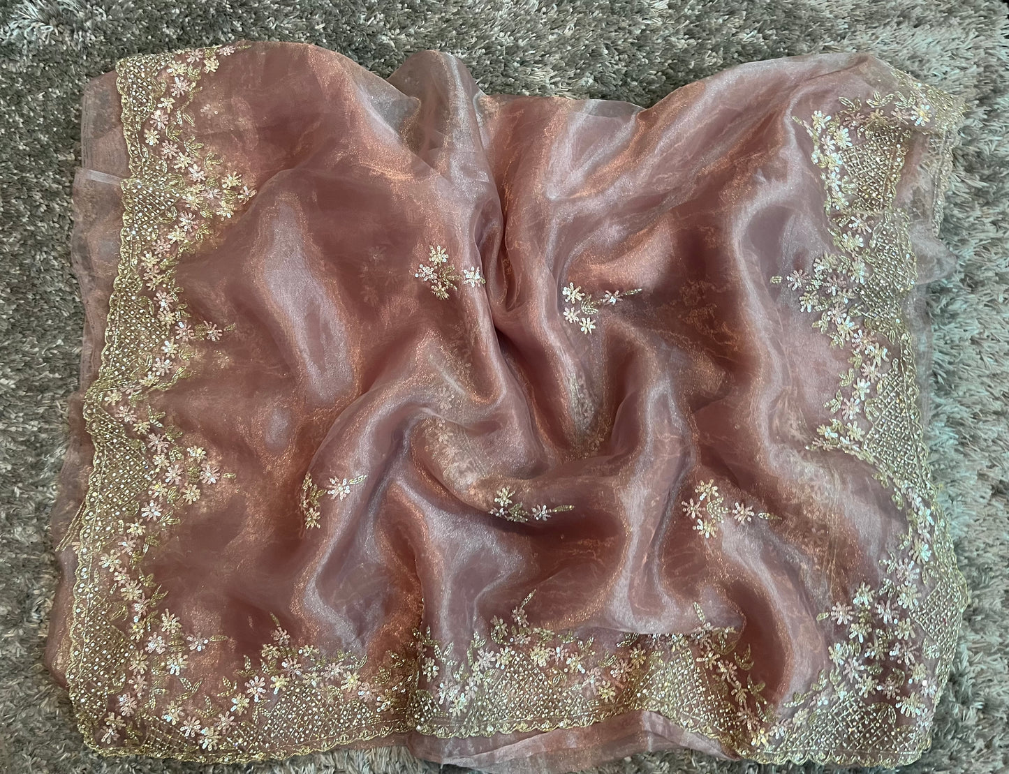 Handworked Tissue organza saree in triangle motif