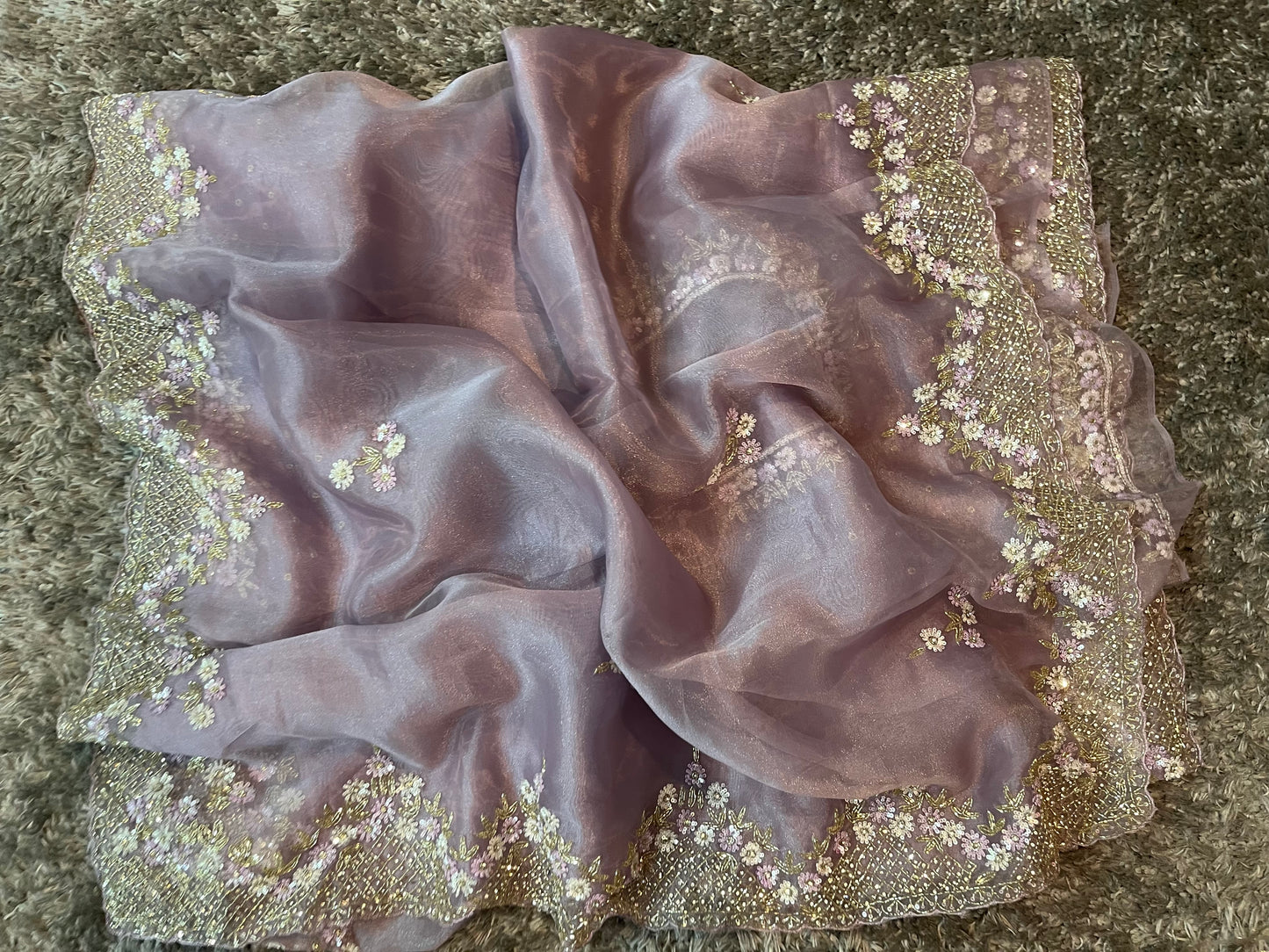 Handworked Tissue organza saree in triangle motif