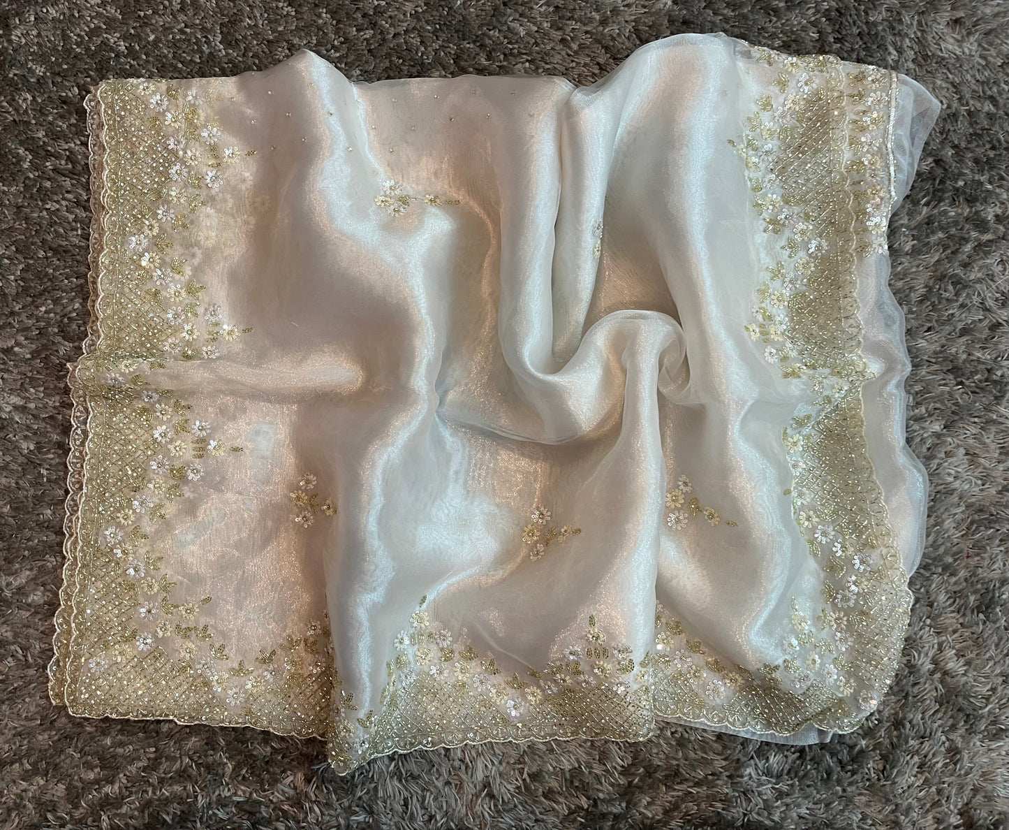 Handworked Tissue organza saree in triangle motif