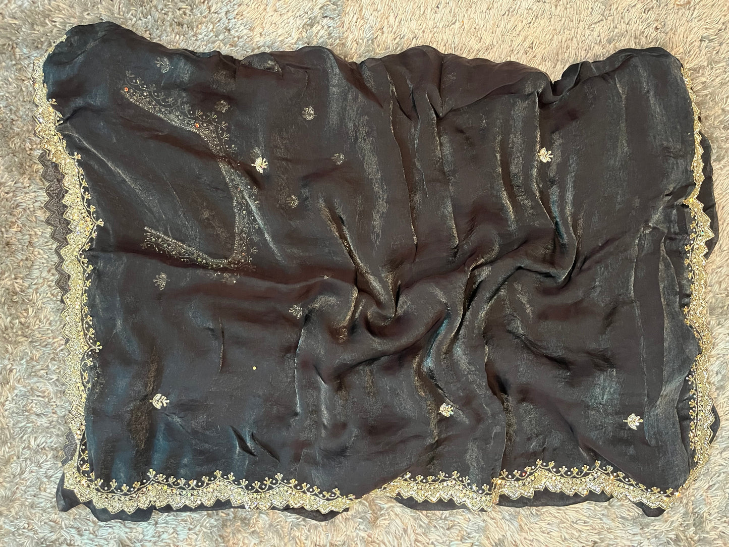Hand worked fendy satin sarees with slick border