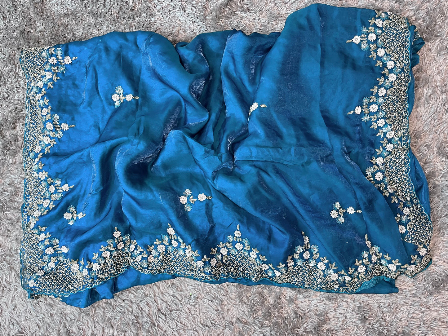 Handworked Fendy Satin sarees in triangle motif