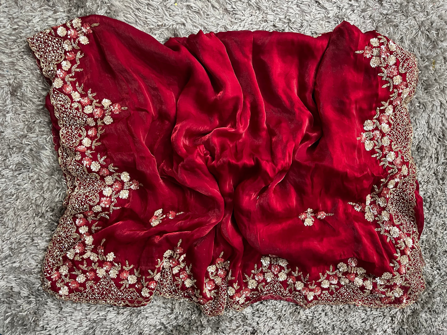 Handworked Fendy Satin sarees in triangle motif
