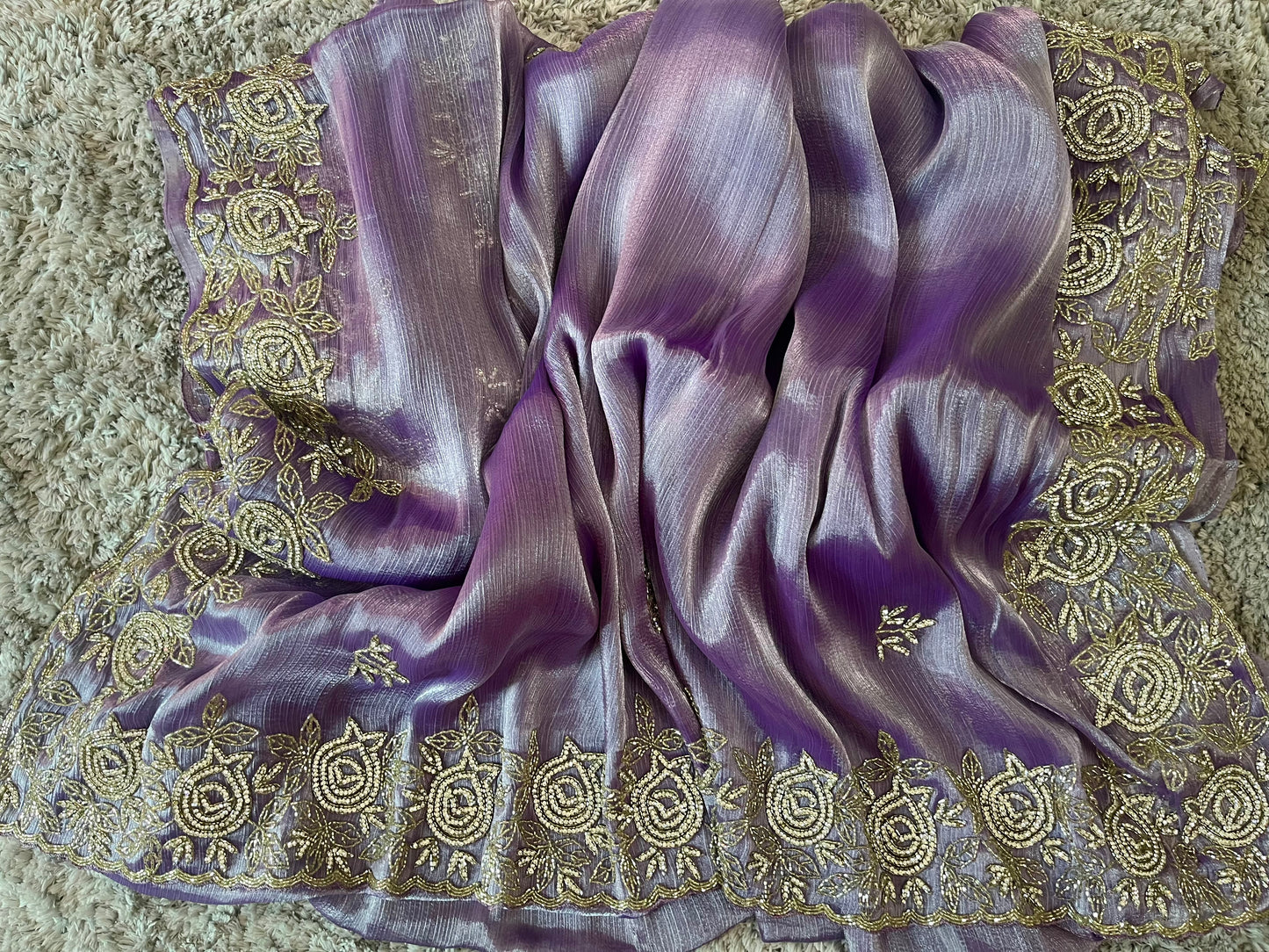 Handworked Jimmy Choo sarees with rose motif work on border