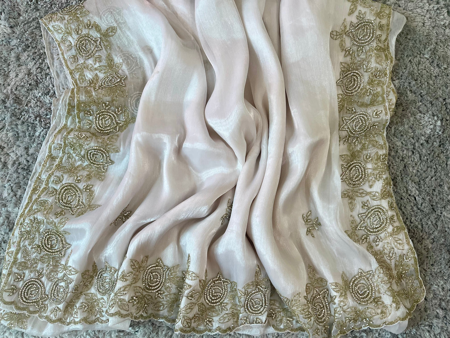 Handworked Jimmy Choo sarees with rose motif work on border