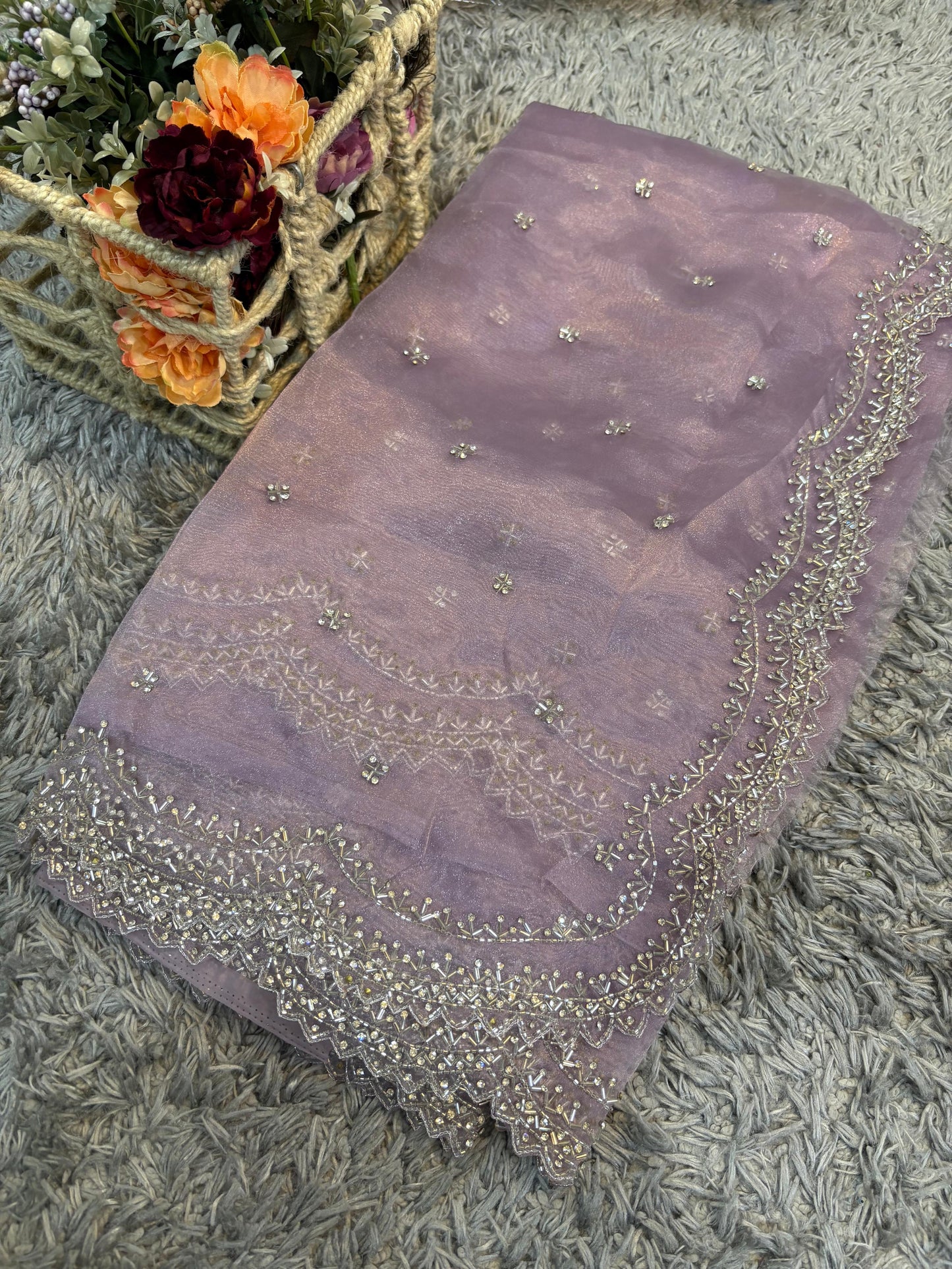 Dhamaka Tissue Organza saree in cutwork border