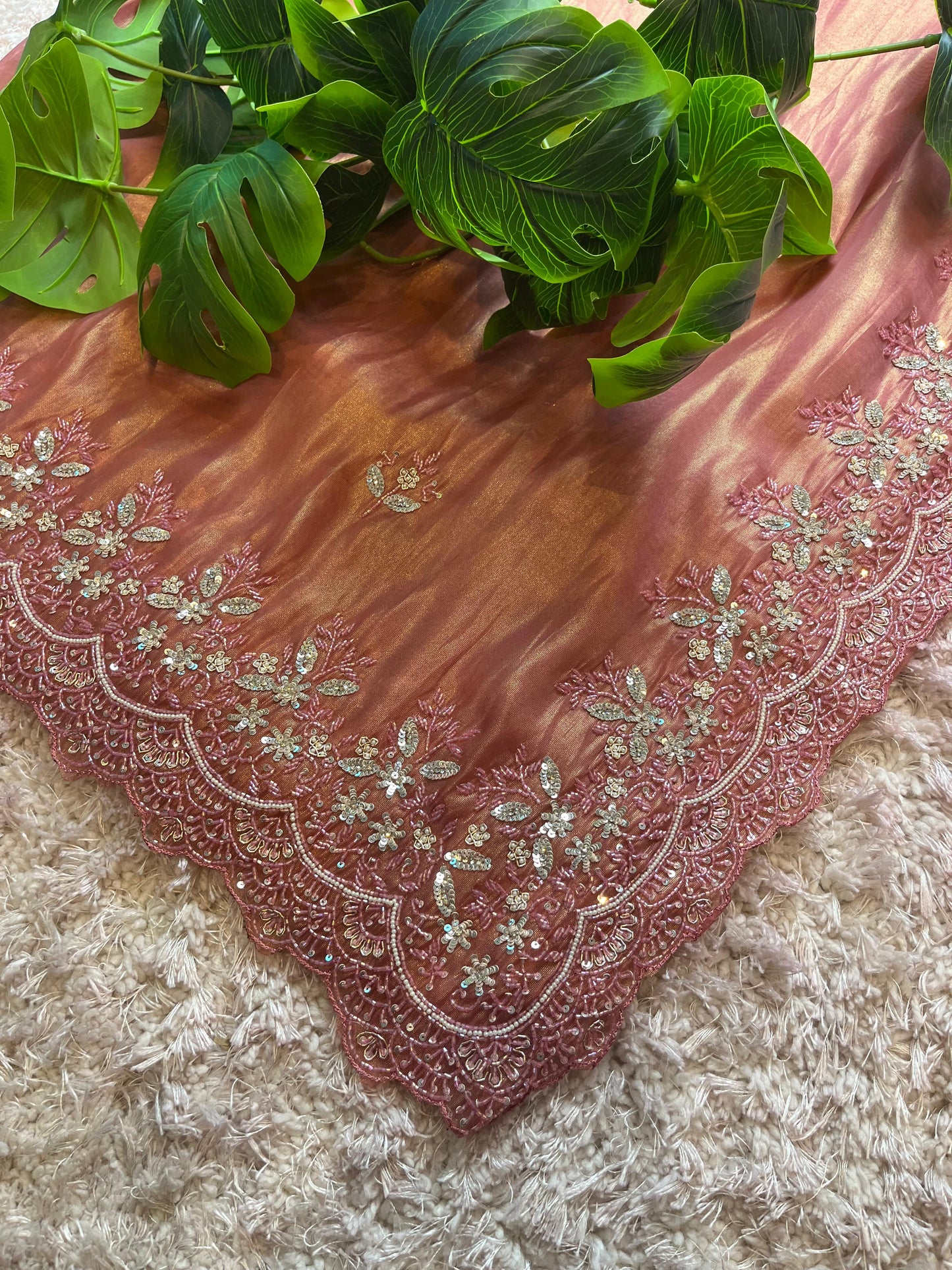 Richa Handworked Pure Tissue Saree with full sleeve heavy blouse piece