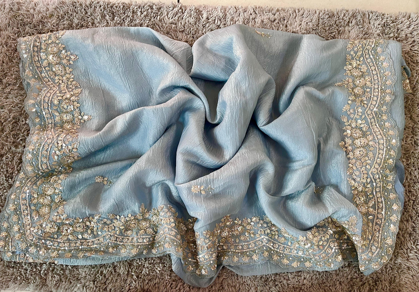Exclusive handworked pure crush tissue saree