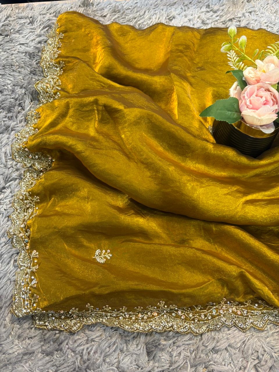Dipika Velvet Satin Saree – Hand-worked Fendy Satin with Slick Border