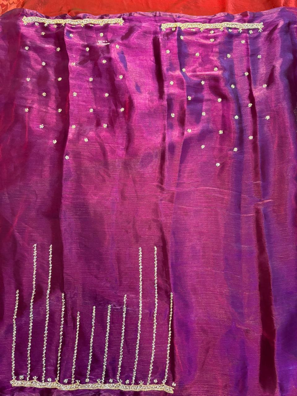 Satin Organza Saree in Flower Buta