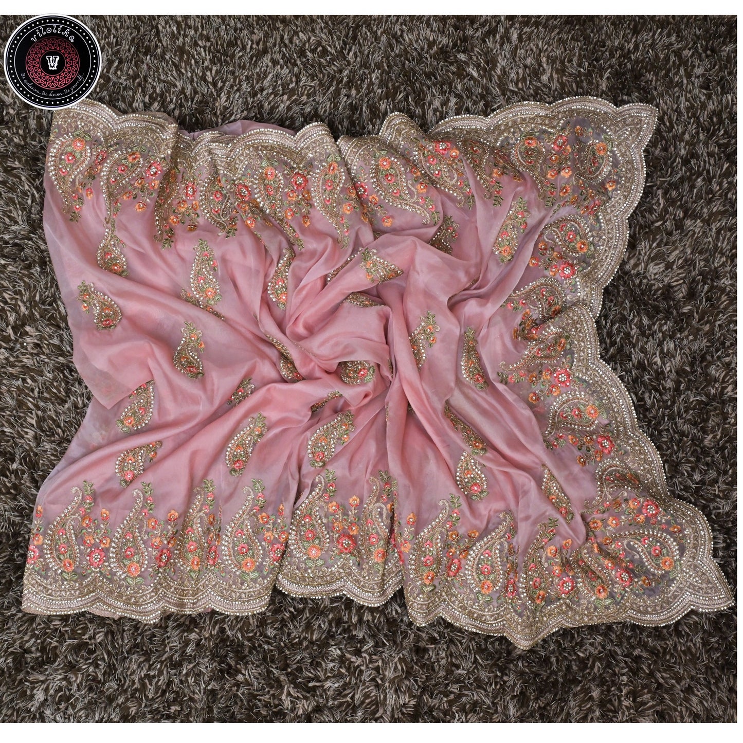 Exclusive Designer Organza sarees with allover jari and thread work and crafted with stones