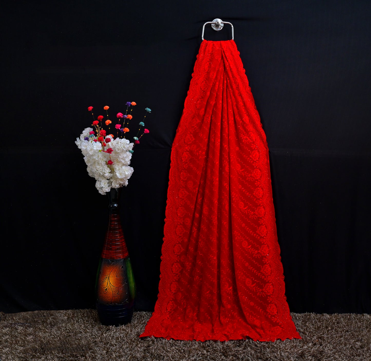 Exclusive Designer Georgette saree with all over kashmiri work and stone work.