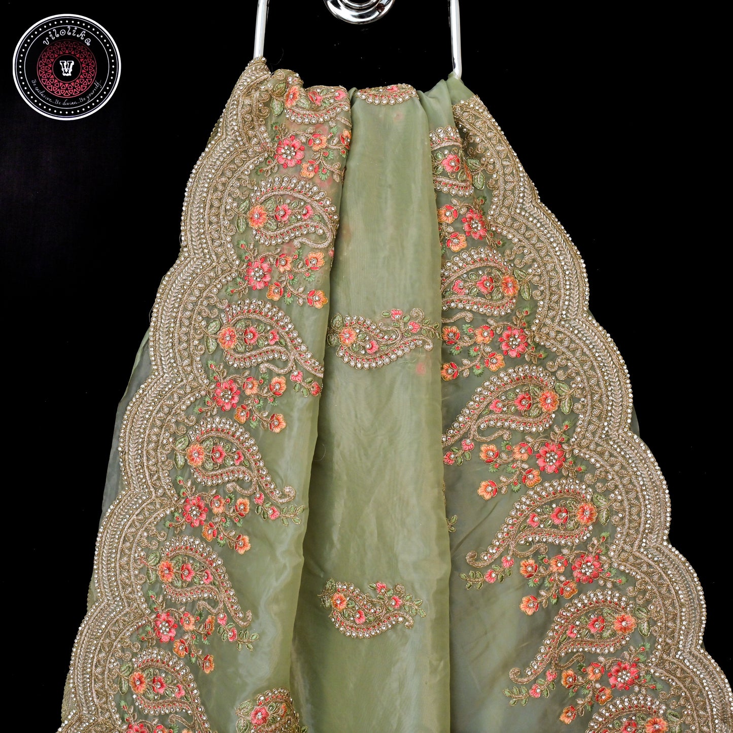 Exclusive Designer Organza sarees with allover jari and thread work and crafted with stones