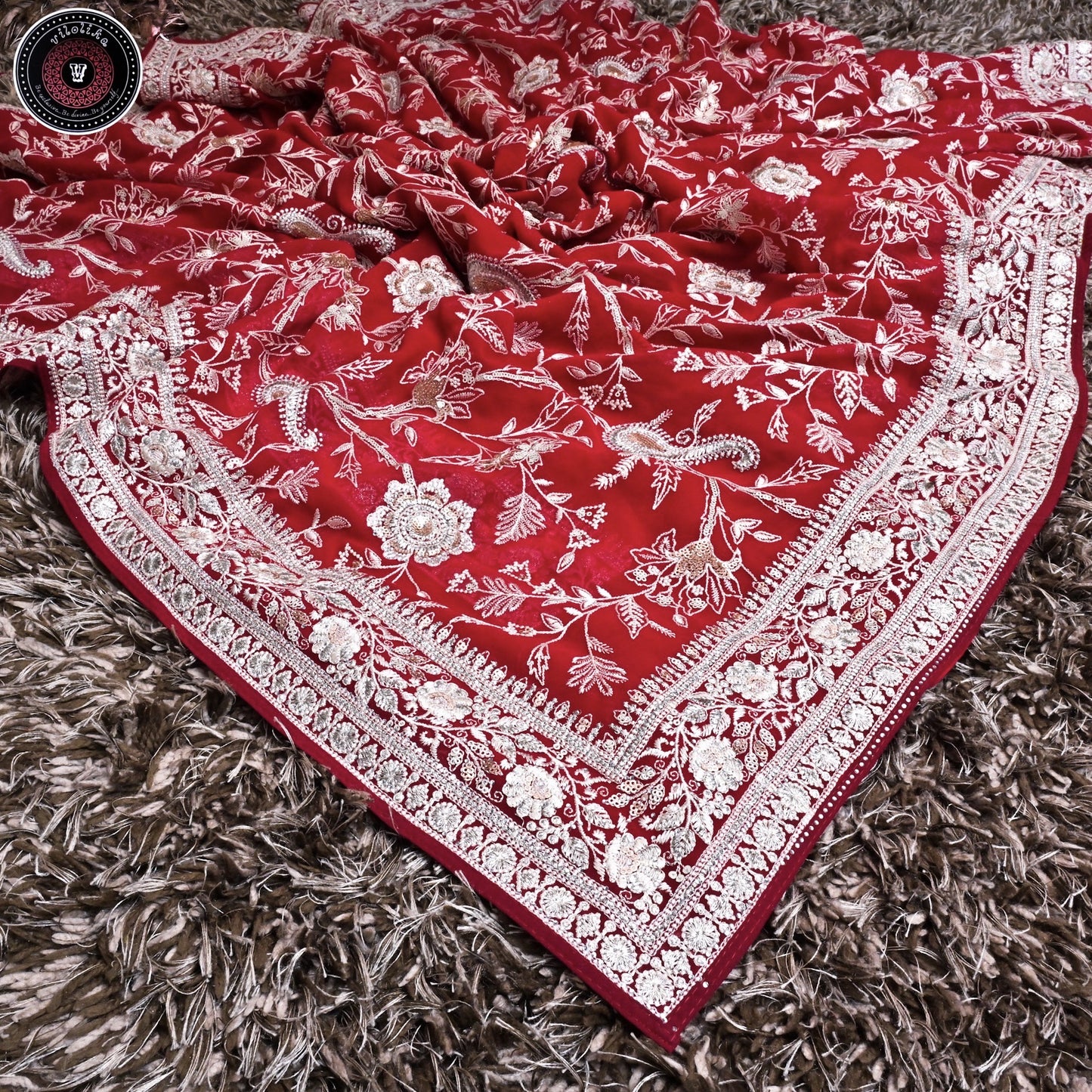 Exclusive Designer Georgette saree with beautiful embroidery work and crafted with metallic sequin and stones