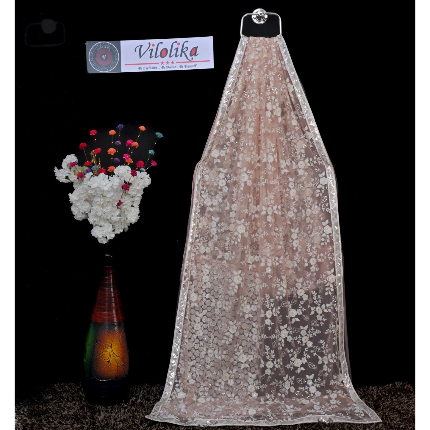 Exclusive Designer Net Sarees with allover Chikankari and sequin work