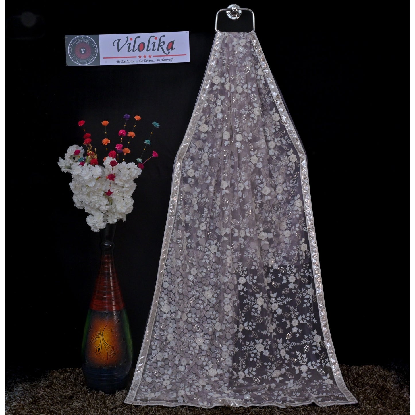 Exclusive Designer Net Sarees with allover Chikankari and sequin work