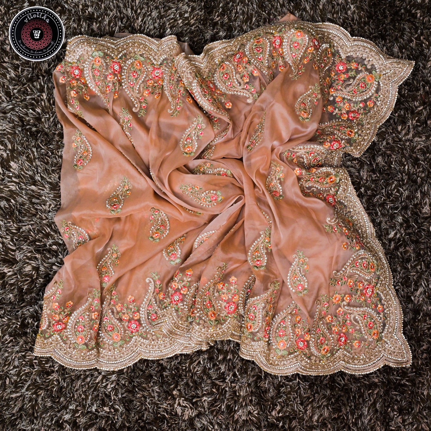 Exclusive Designer Organza sarees with allover jari and thread work and crafted with stones