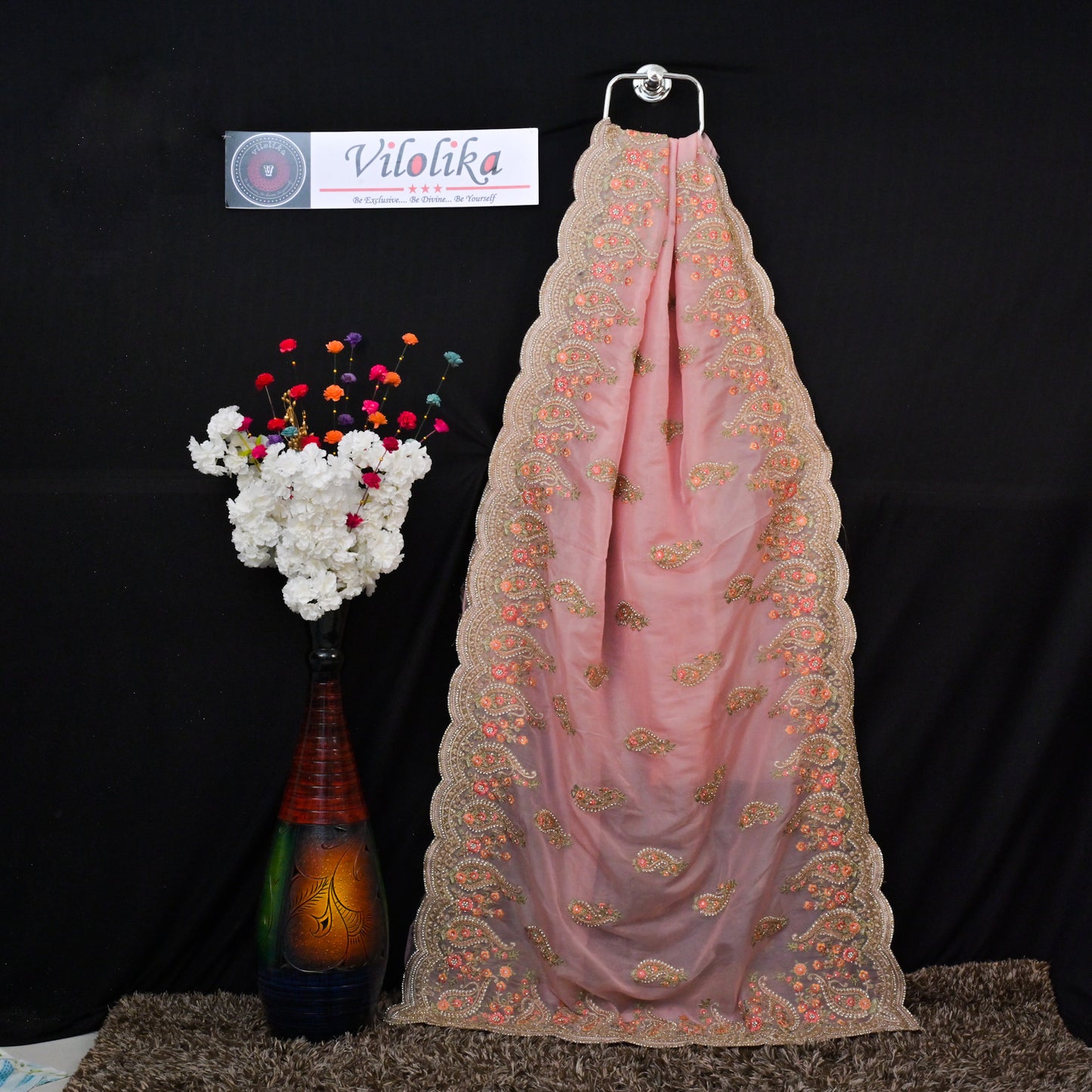 Exclusive Designer Organza sarees with allover jari and thread work and crafted with stones