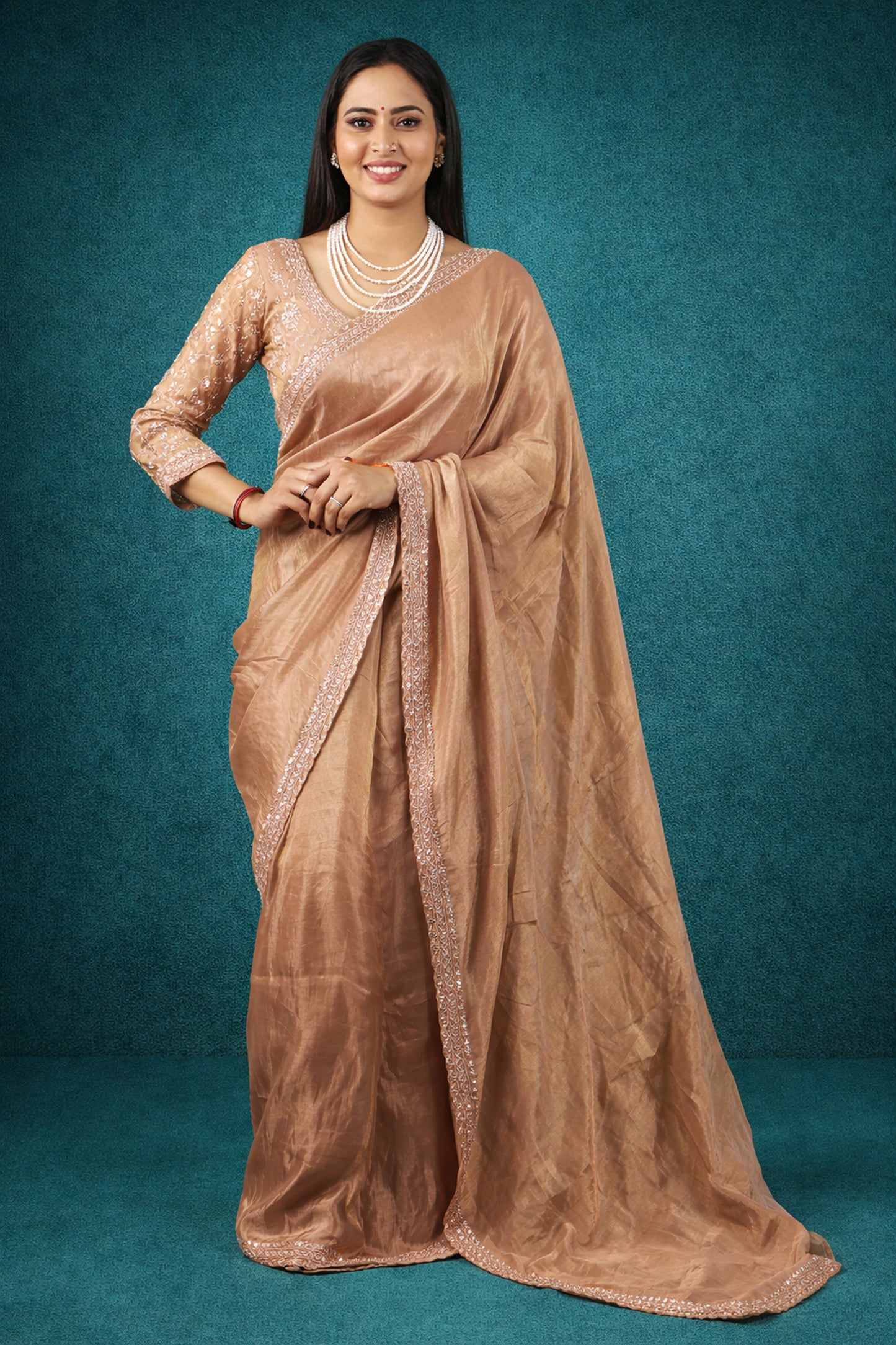 Jasmin Handworked Tissue Silk Saree