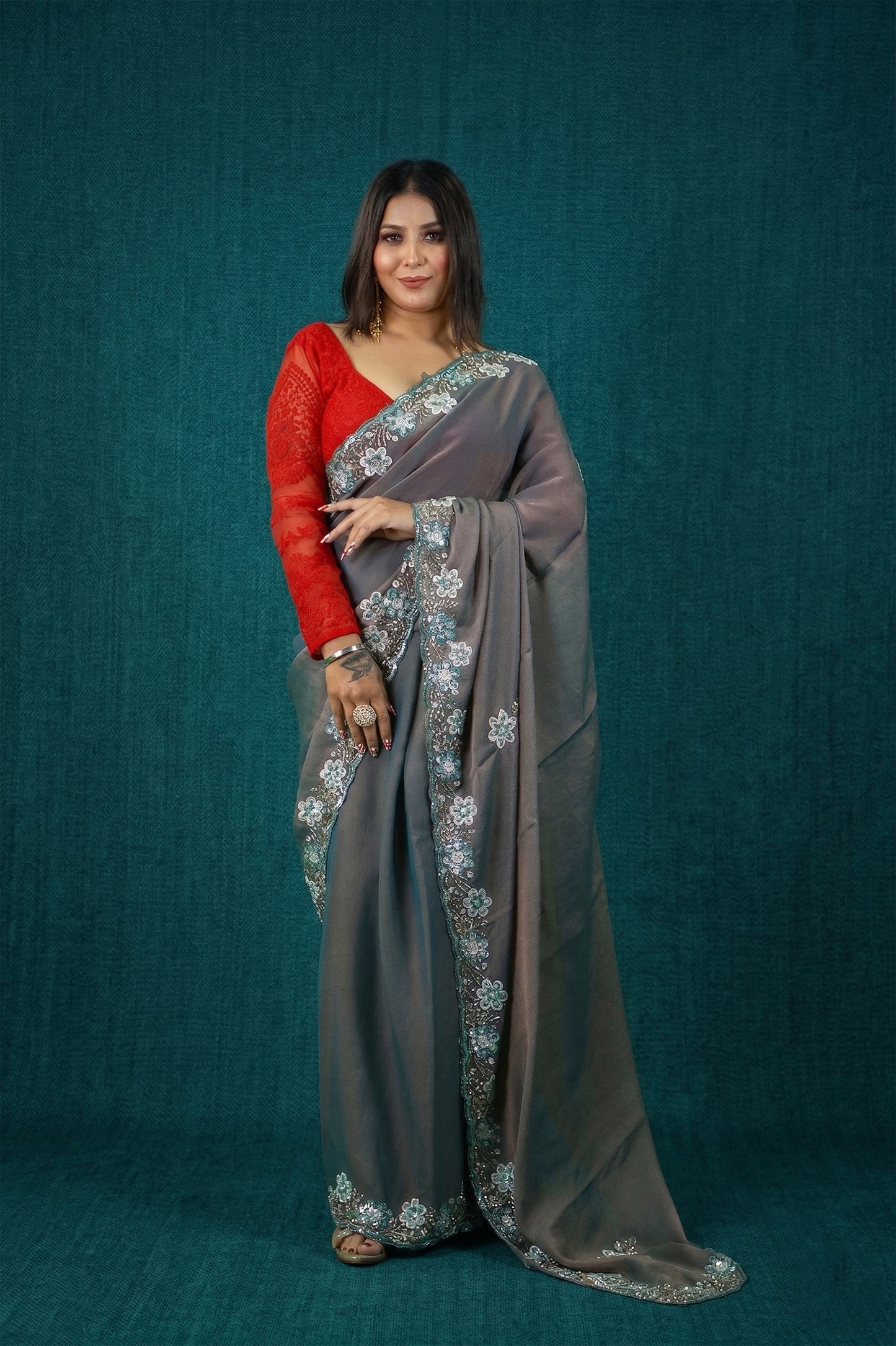 Palak Handworked Premium Tissue Saree