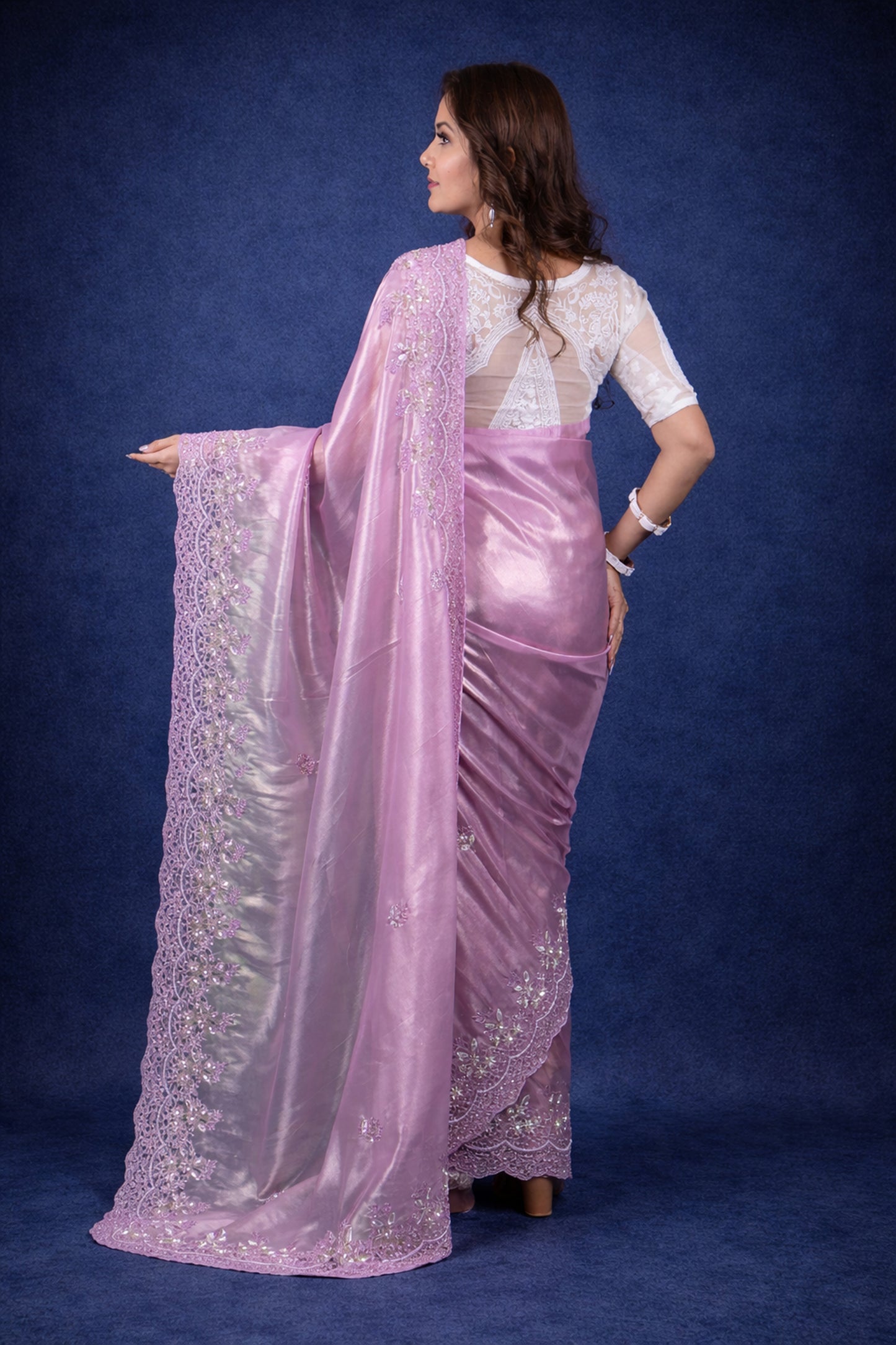 Richa Handworked Pure Tissue Saree with full sleeve heavy blouse piece