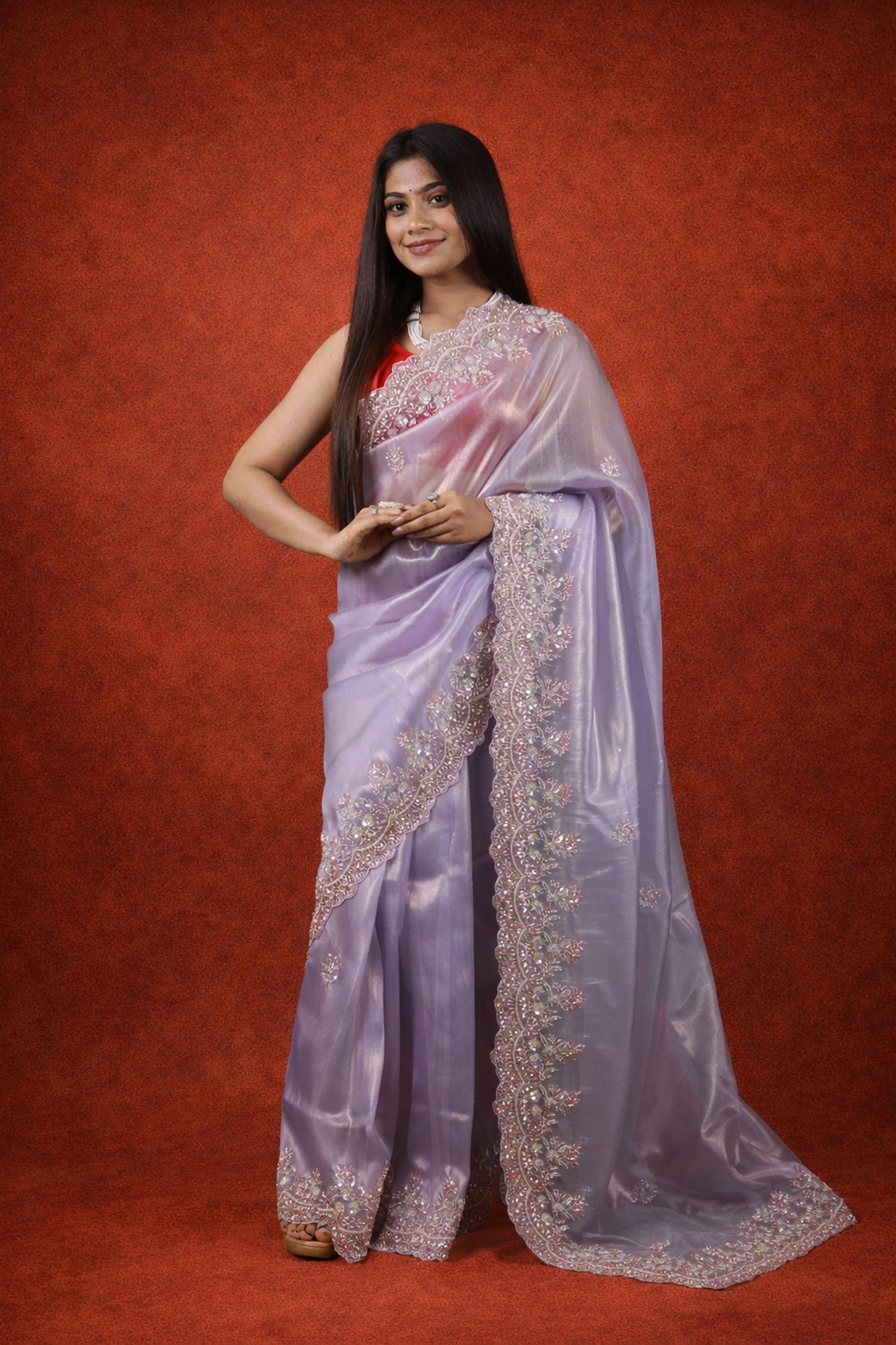 Richa Handworked Pure Tissue saree with half sleeve blouse