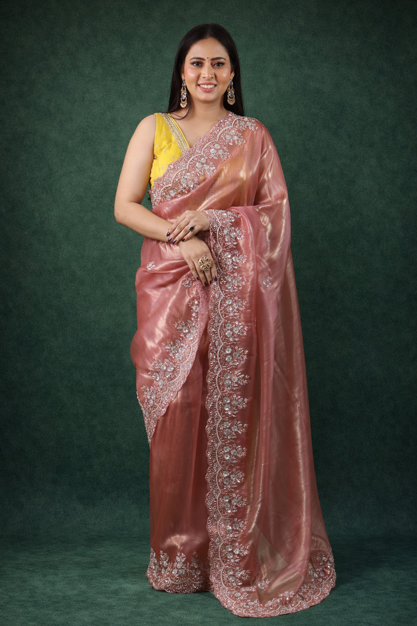 Richa Handworked Pure Tissue saree with half sleeve blouse