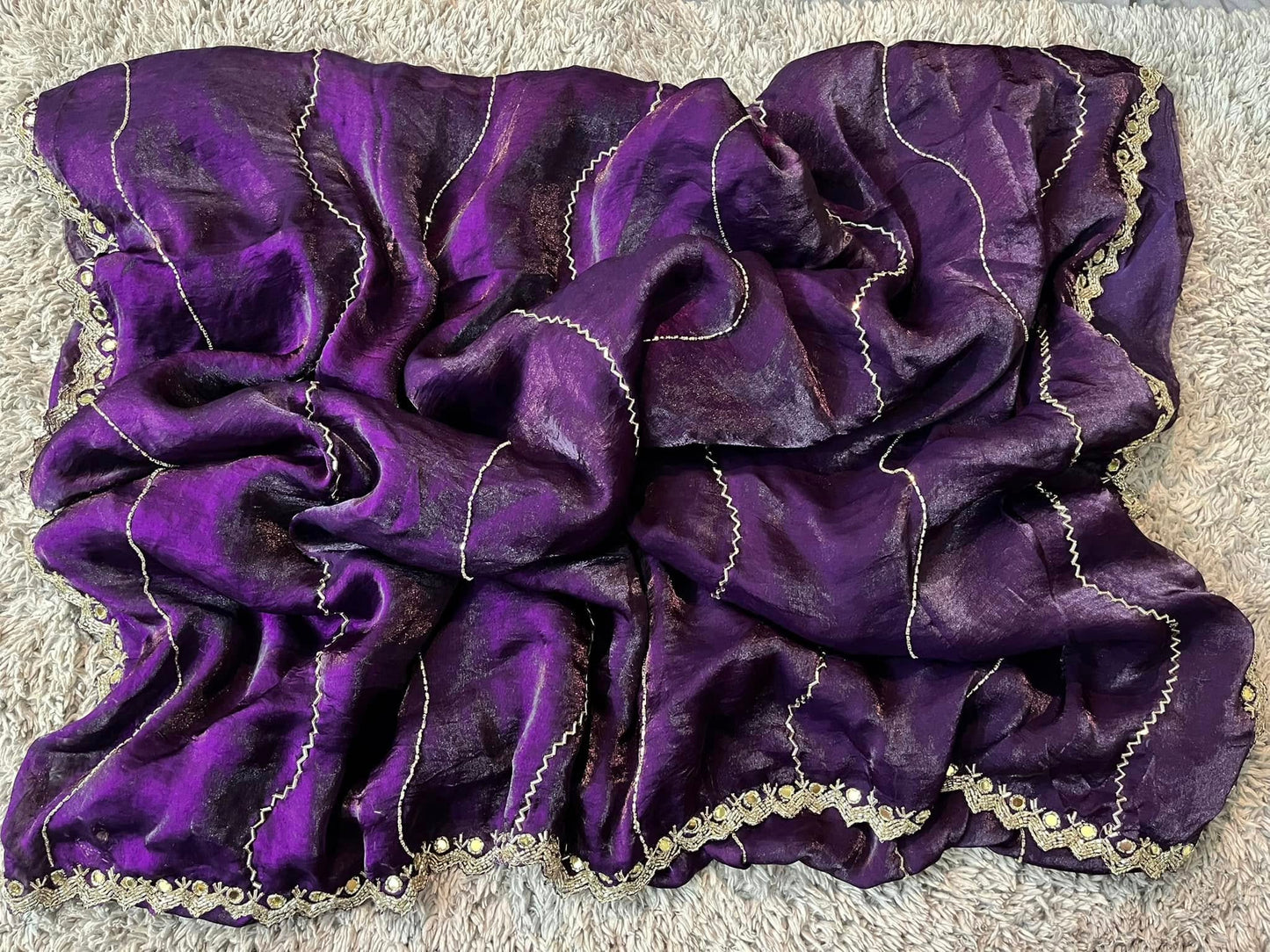 Handworked Fendy Satin sarees with mirror work in border