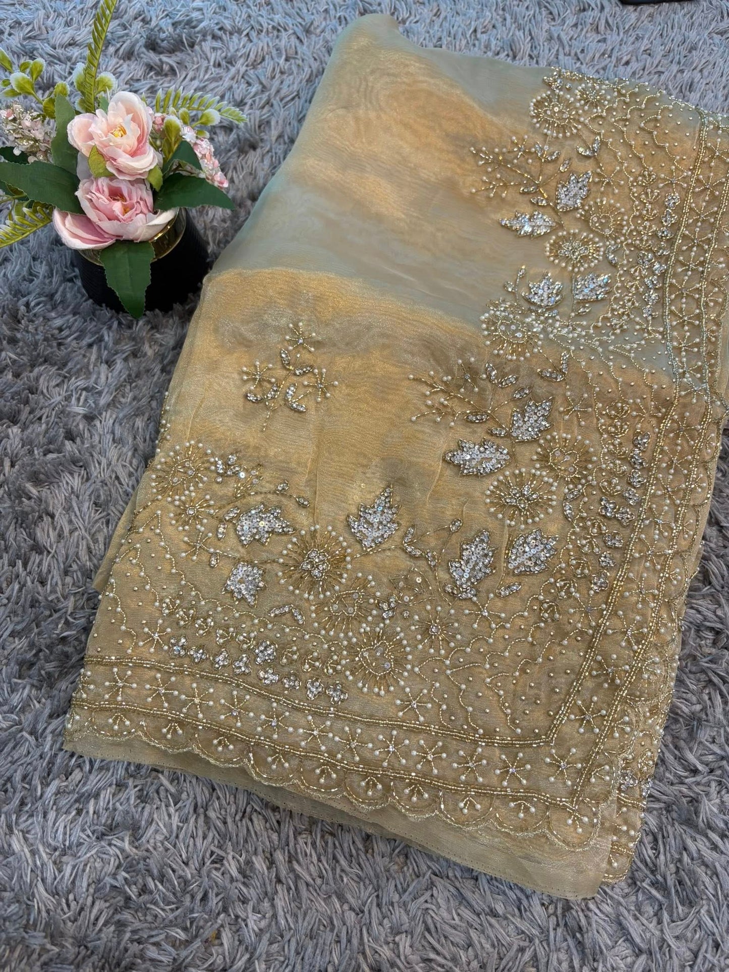 Gulmohar Tissue Organza Saree – Radiant Woven Luminosity