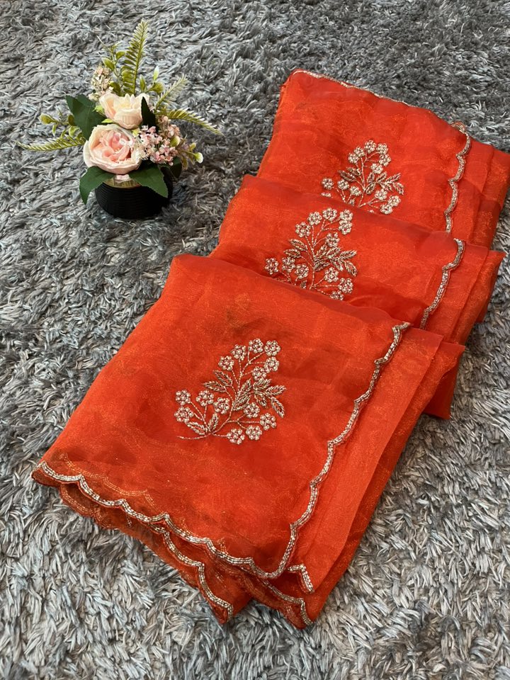 Star tissue organza sarees in big flower motif