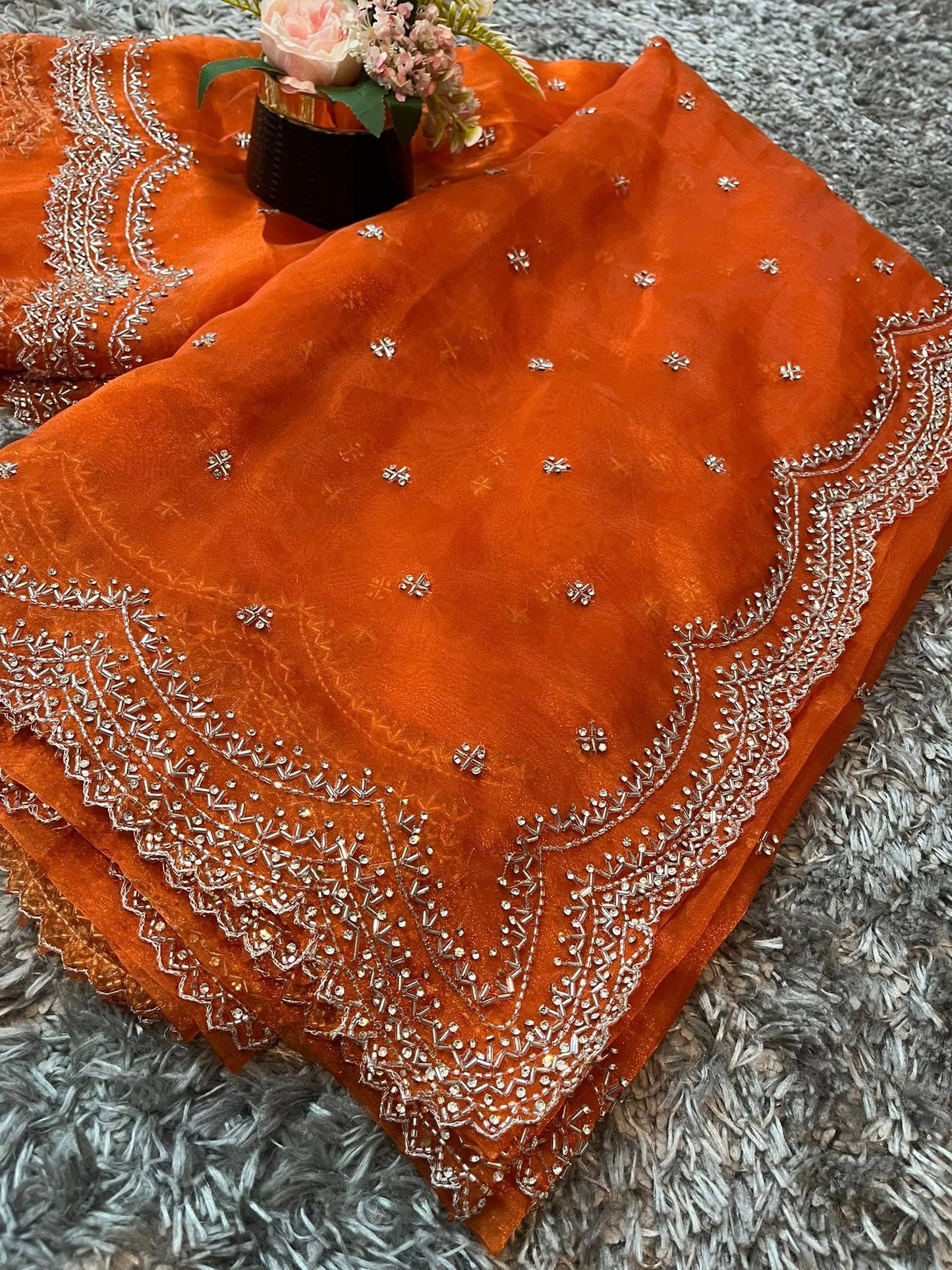 Dhamaka Tissue Organza saree in cutwork border