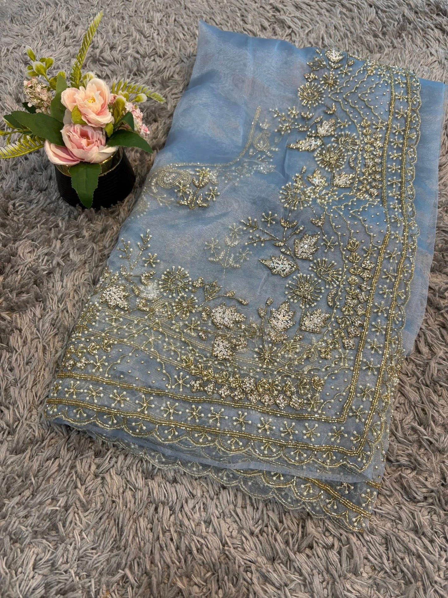 Gulmohar Tissue Organza Saree – Radiant Woven Luminosity