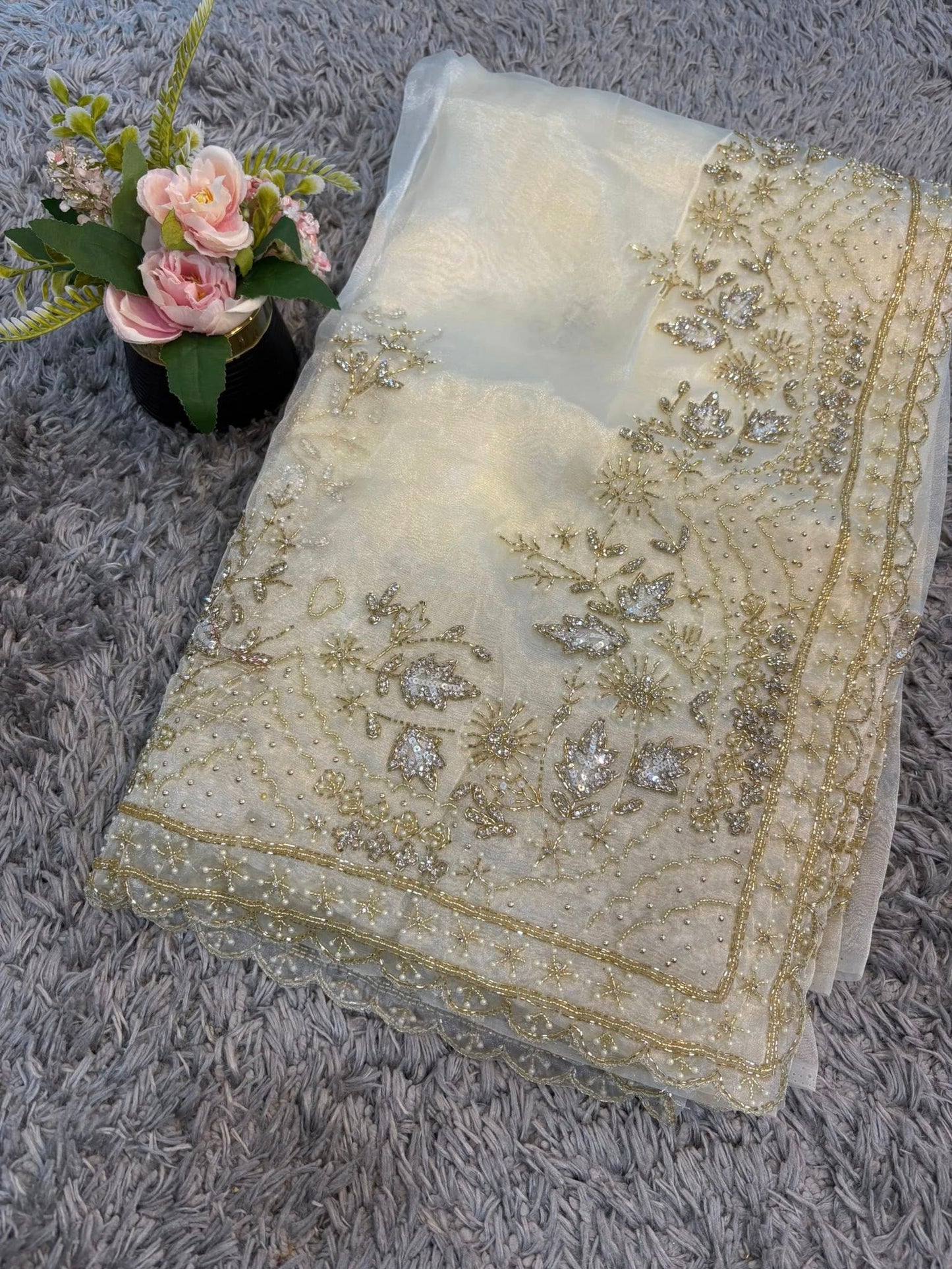 Gulmohar Tissue Organza Saree – Radiant Woven Luminosity