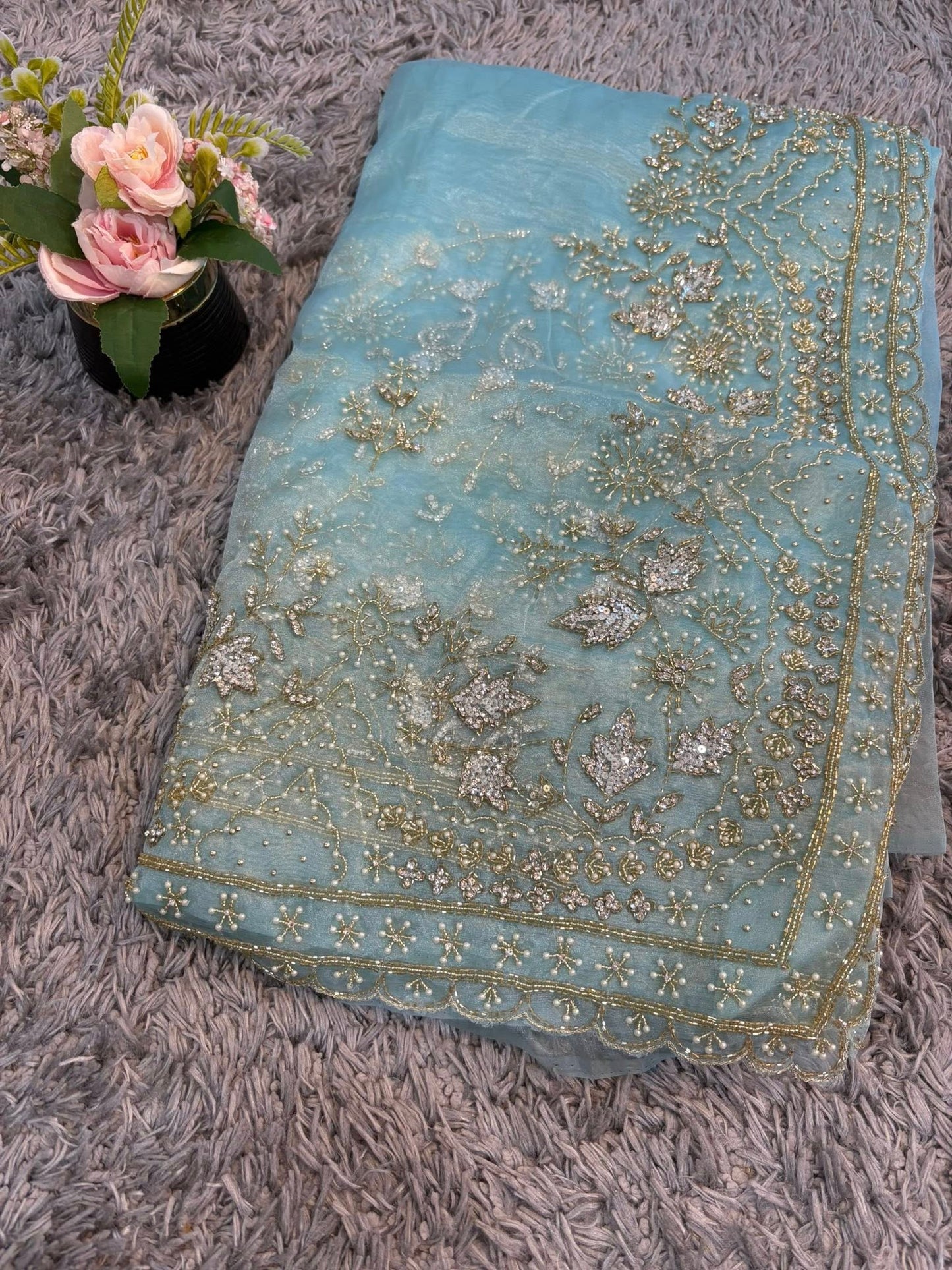 Gulmohar Tissue Organza Saree – Radiant Woven Luminosity