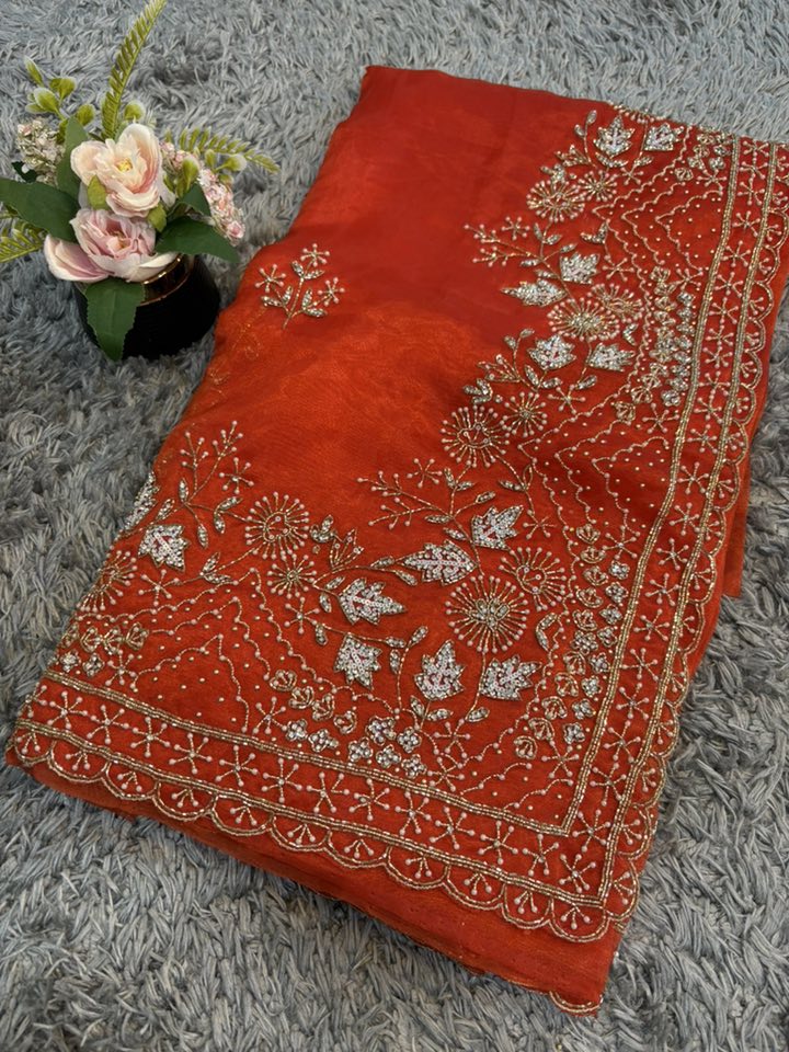 Gulmohar Tissue Organza Saree – Radiant Woven Luminosity