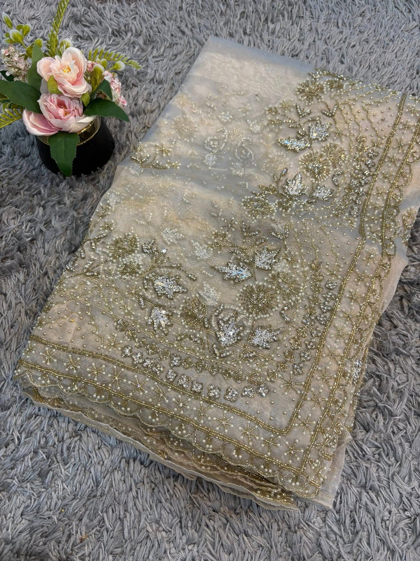 Gulmohar Tissue Organza Saree – Radiant Woven Luminosity