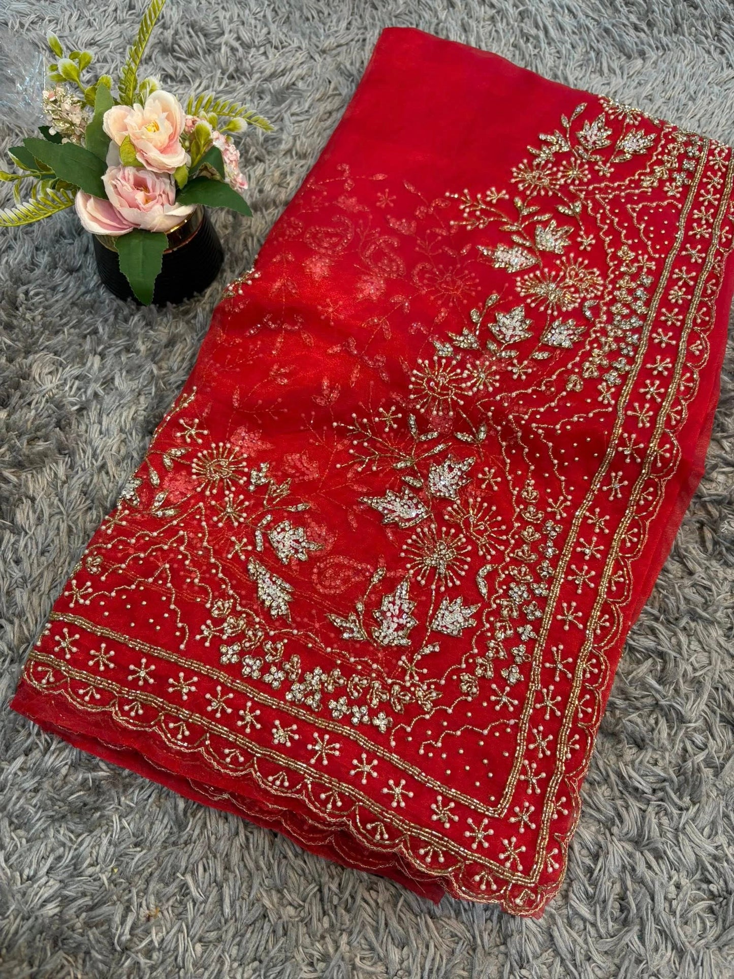 Gulmohar Tissue Organza Saree – Radiant Woven Luminosity