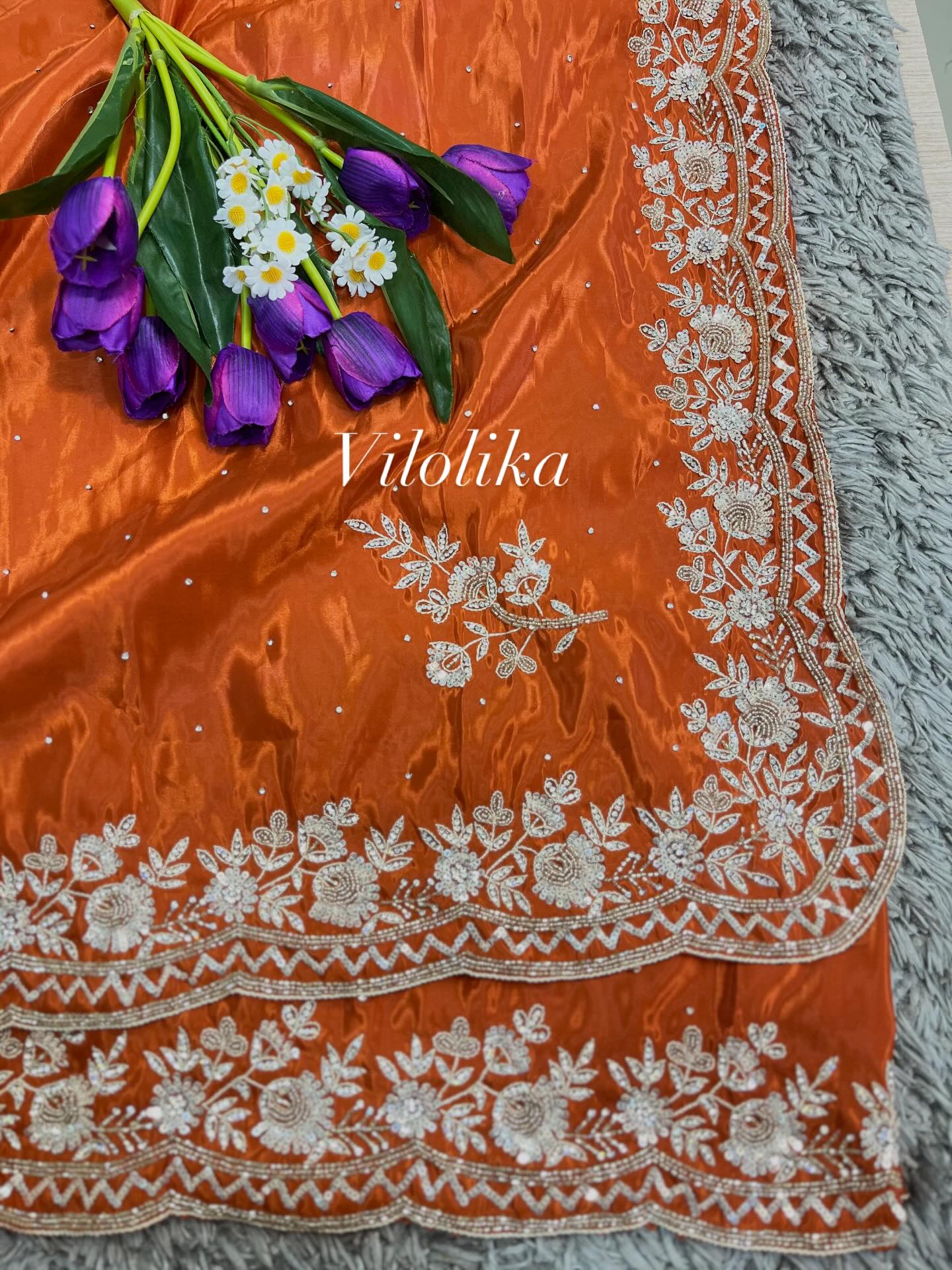 Raunak crape satin with exclusive handwork and heavy blouse piece