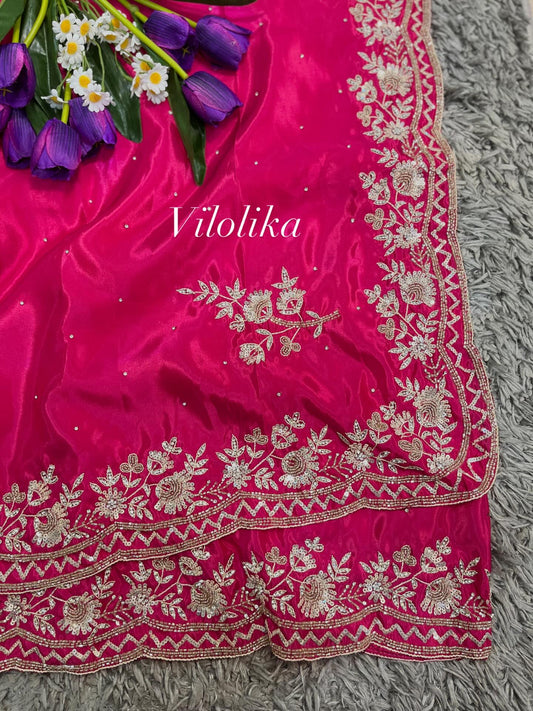 Raunak crape satin with exclusive handwork and heavy blouse piece