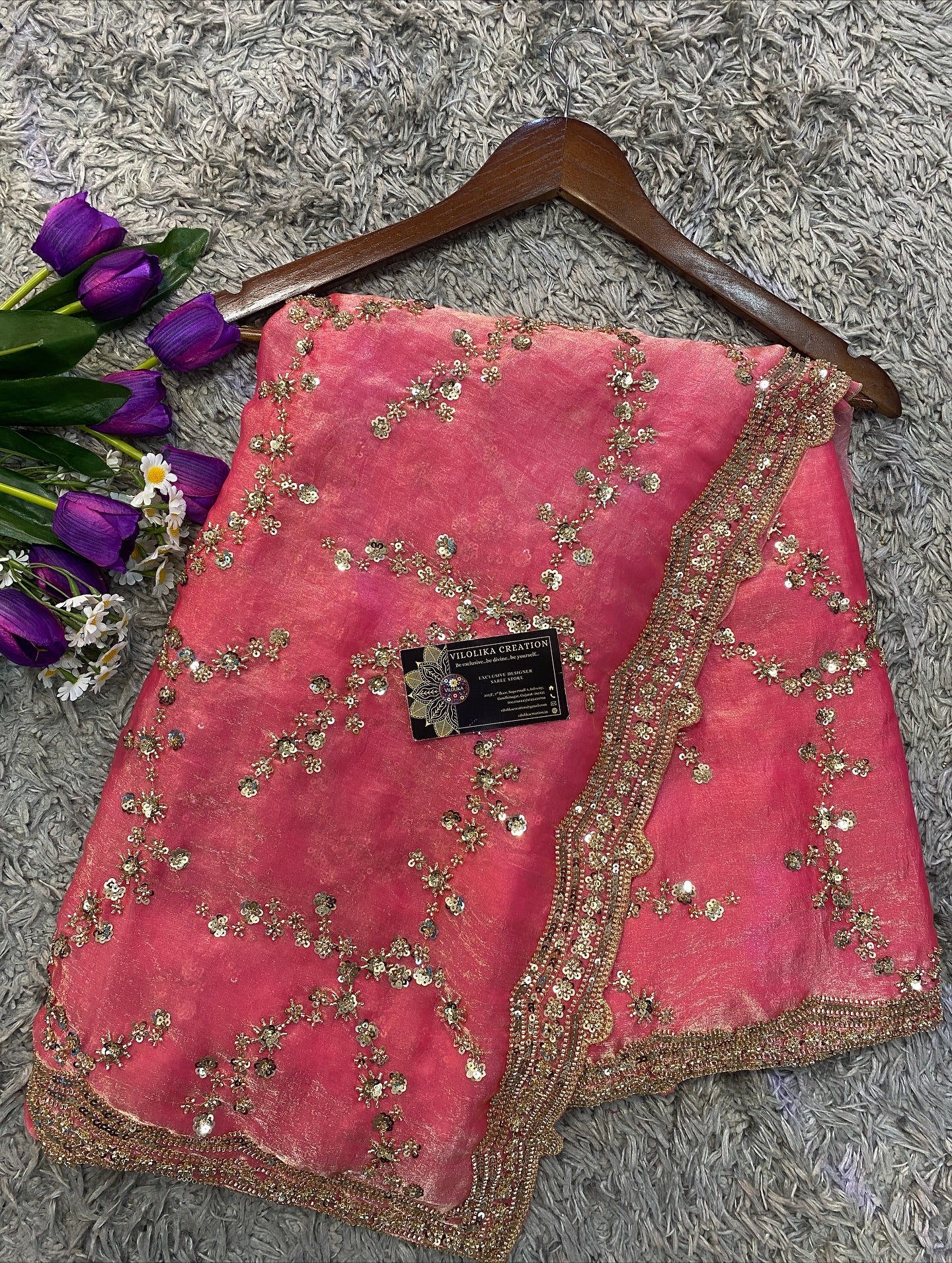 Sitara Fendy Satin Saree in heavy border and full sleeve blouse piece