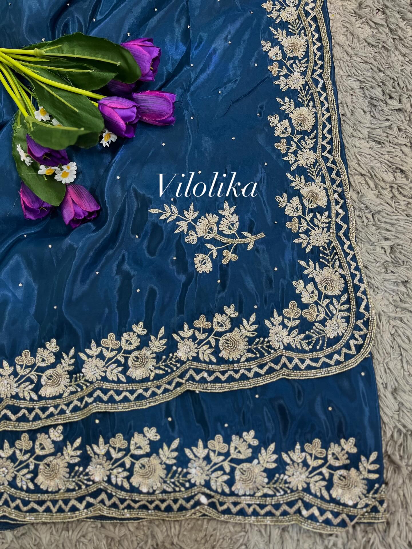 Raunak crape satin with exclusive handwork and heavy blouse piece