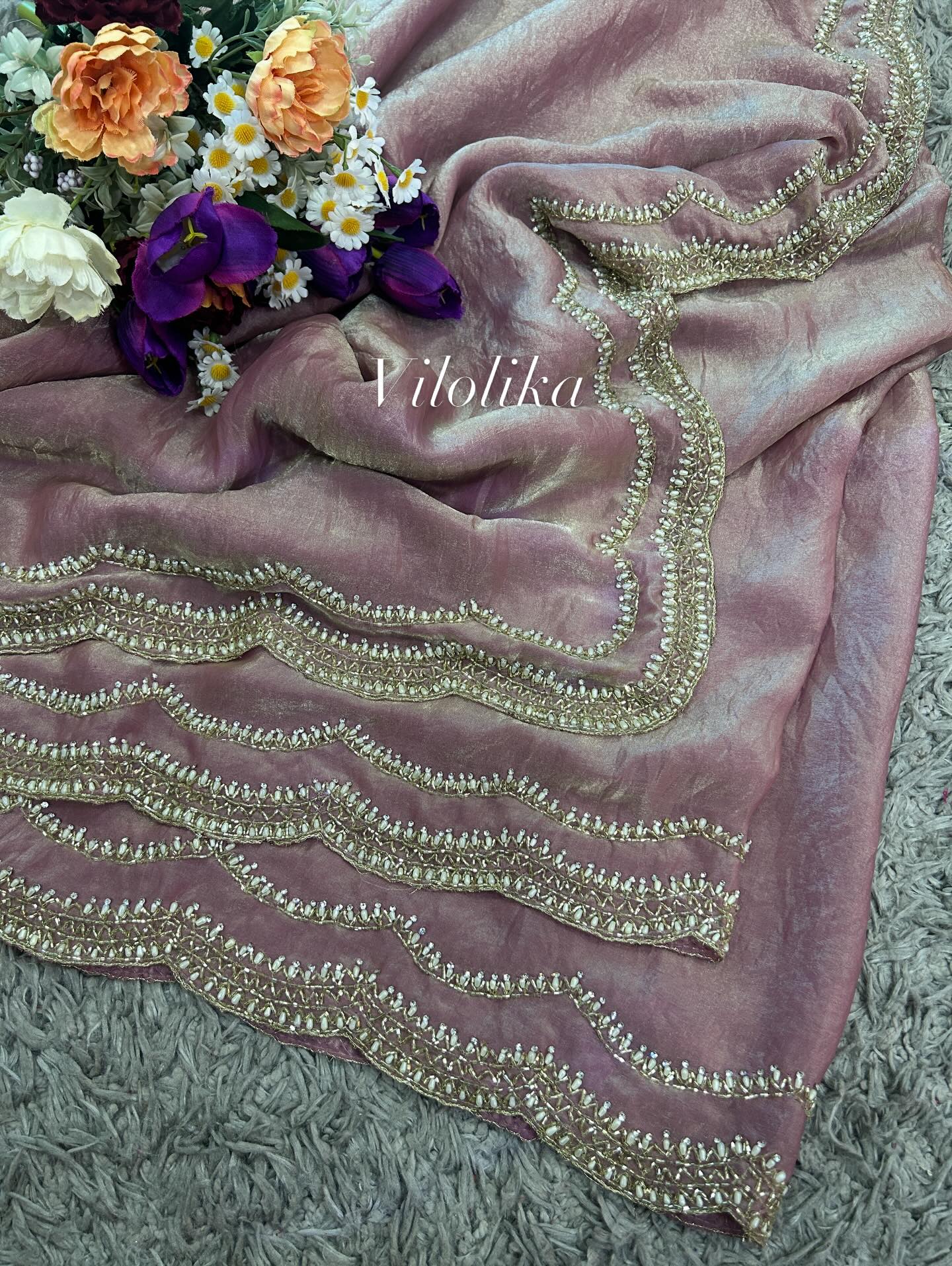Rosy Handworked Fendy Satin Saree