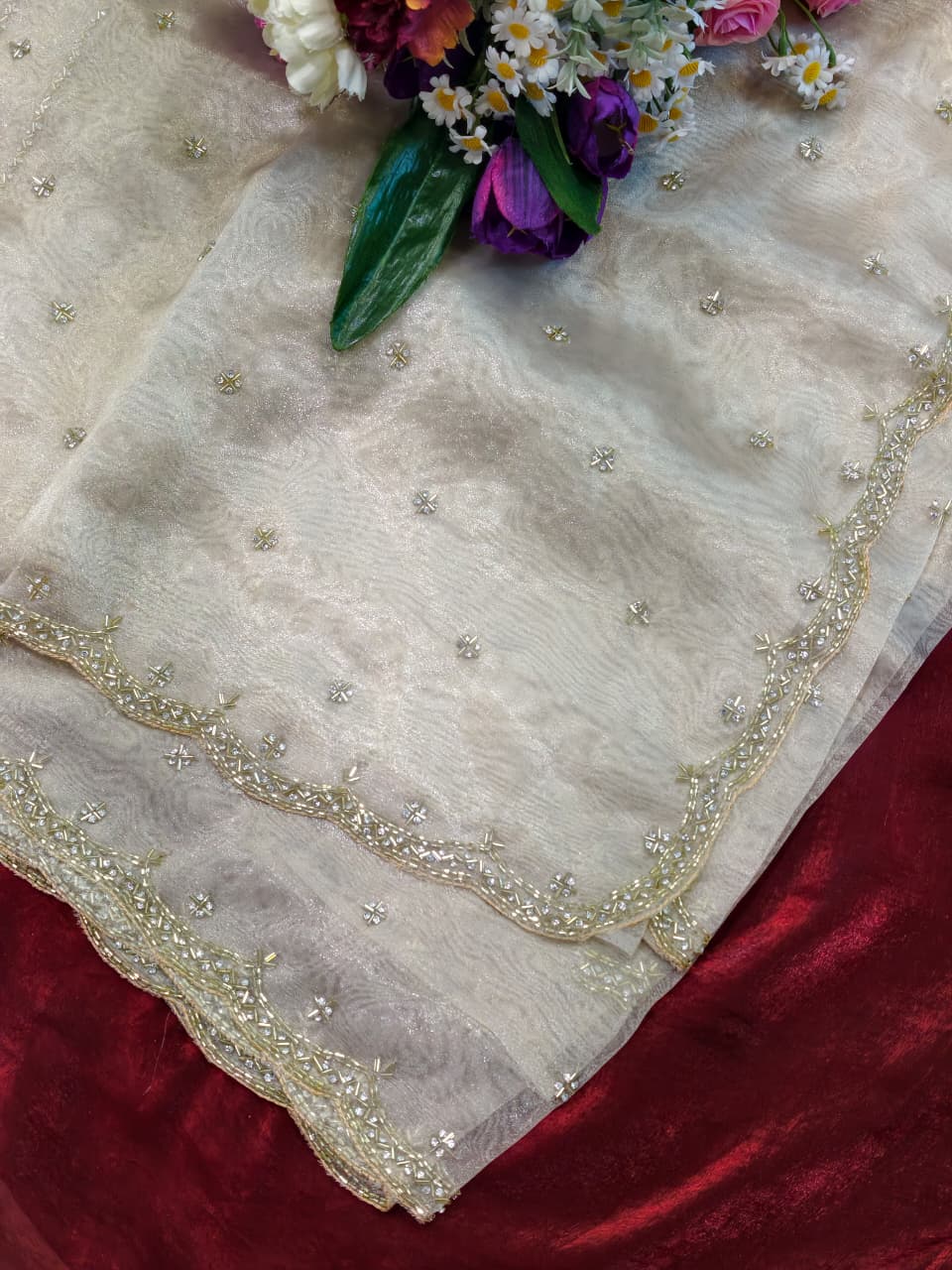 Handworked Tissue Organza sarees with allover Floral Butta
