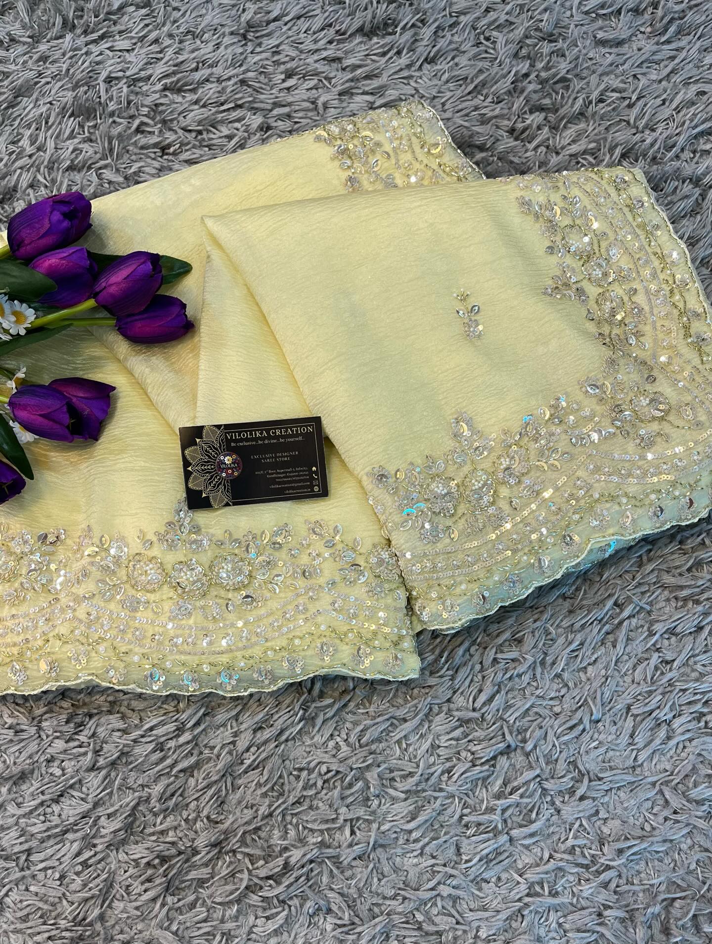 Exclusive handworked pure crush tissue saree